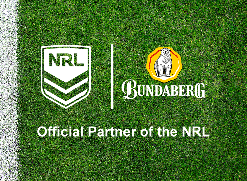The Bundaberg Rum NRL Super Saturday Logo overlayed onto a playing field from above.