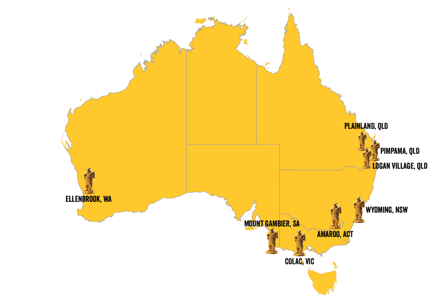 Map showing winning locations of all Where’s the Bear 2023 Competition winners